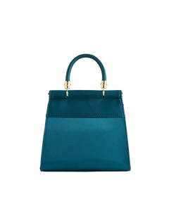 Kingfisher Embroidered Mini Tote – Teal Satin