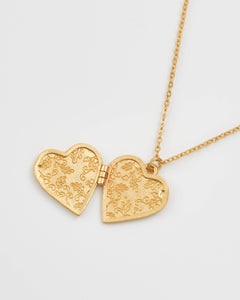 Swallow Heart Locket Necklace – Hand-Painted Gold Keepsake