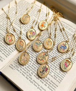 Pisces Zodiac Pendant Necklace – Gold Enamel Twin Fish by Tarot Tales