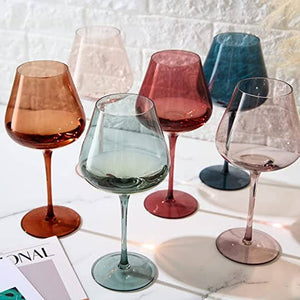 The Wine Savant Pastel Large Colored Crystal Wine Glass, Set of 6 - Multicolored