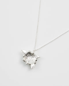 Silver Hydrangea Necklace – Hand-Painted Blue Enamel Flower Pendant