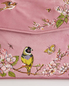 Bird Embroidered Mini Tote – Powder Pink Velvet