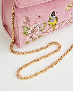 Bird Embroidered Mini Tote – Powder Pink Velvet