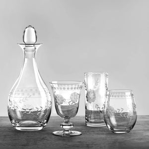 Vintage Style Etched Floral Highball Glass Set of Four