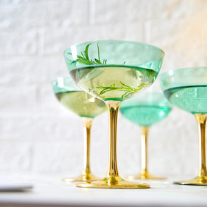 Colorful Art Deco Coupe Glass Set of 4