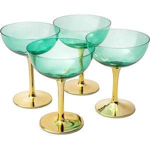 Colorful Art Deco Coupe Glass Set of 4