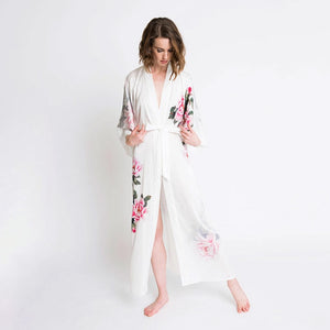 Kimono Robe Peony & Bird Long