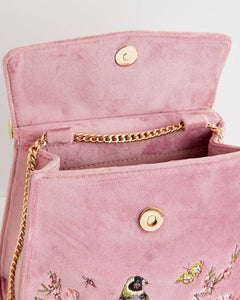 Bird Embroidered Mini Tote – Powder Pink Velvet