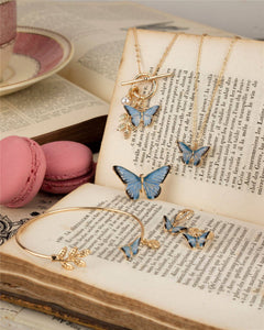 Blue Butterfly Enamel Gold with Sparkling Hoops