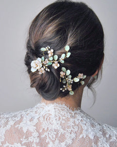 White Peonies And Eucalyptus Hair Clip Accessory Set of 2