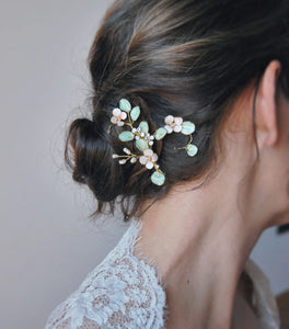 White Peonies And Eucalyptus Hair Clip Accessory Set of 2