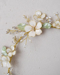 Hair Crown With Pink Flowers and Leaves Accessory
