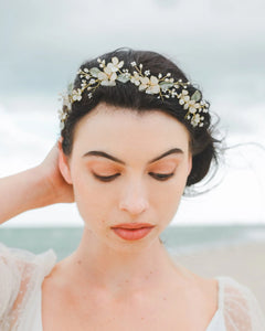 Hair Crown With Pink Flowers and Leaves Accessory