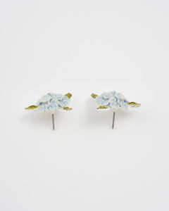Silver Hydrangea Stud Earrings – Hand-Painted Blue Floral Posts