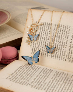Blue Butterfly Enamel Necklace