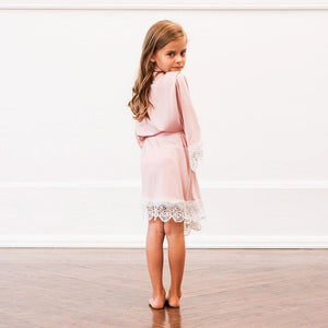 Flower Girl Jersey Knit Robe with Lace Trim